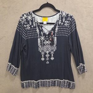 Ruby Red Boho Tassle Top Women's Size Petite Medium Peasant Blouse Casual Hippie